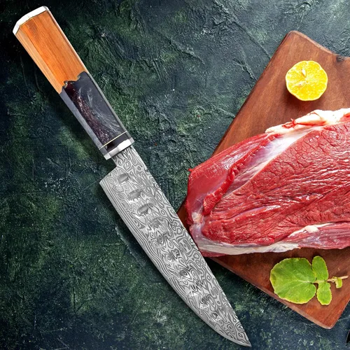 Vista 4 de KIMPE Cuchillo de chef de Damasco de 13 pulgadas, cuchillo de cocina de acero Damasco de 67 capas con mango ergonómico de resina, cuchillo de cocina
