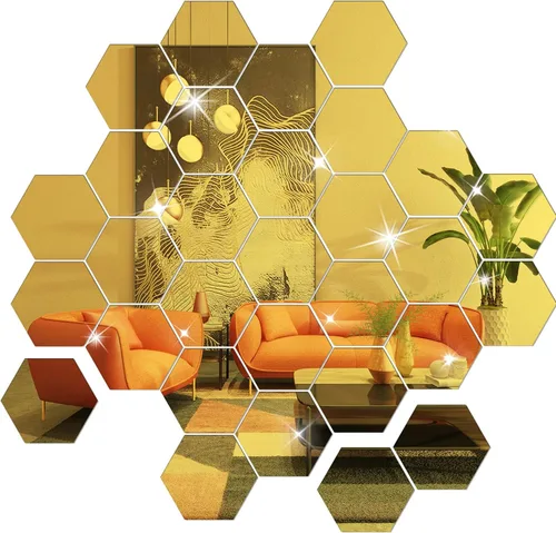 Vista 10 de Juego de 12 calcomanías de pared para bricolaje, espejo hexagonal, para decoración de sala de estar, dormitorio (azul)