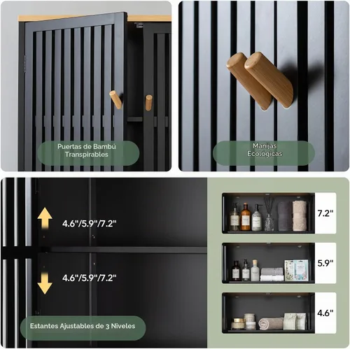 Vista 4 de Gabinete de almacenamiento sobre el inodoro de 24" x 70" con puertas Negro