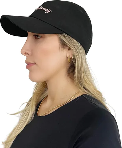 Vista 2 de ValDesigns Sombrero de béisbol Uh Huh Honey negro con bordado rosa claro, talla única, unisex para adultos, ajustable en la parte posterior