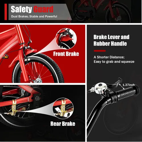 Vista 5 de Bicicleta de montaña roja de 14 pulgadas para niños, con altura ajustable, bicicleta para niños de 2 a 4 años, bicicletas para niños y niñas