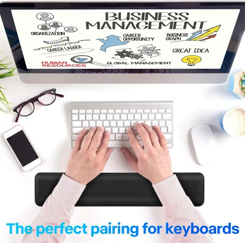 Vista 7 de Reposamuñecas Yolanda para Teclado/Almohadilla - Gel Refrescante - Bordes Cosidos - Accesorio Ergonómico para Teclado, Negro