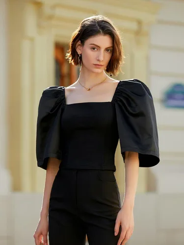 Vista 6 de Floerns Blusa corta elegante de manga corta abombada con cuello cuadrado para mujer