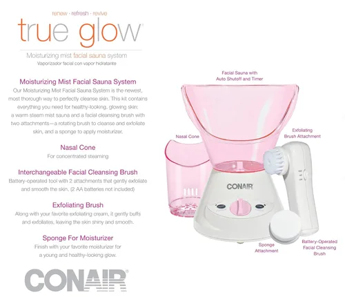 Vista 9 de Sistema de sauna facial con vapor hidratante True Glow de Conair, rosa/crema