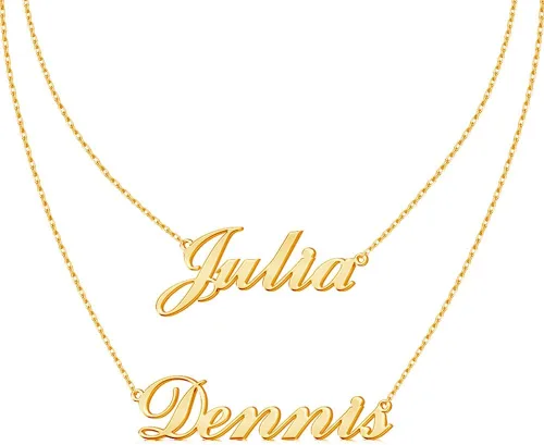 Vista 7 de DayOfShe Collar con nombre personalizado para mujer, chapado en oro de 18 quilates, collar con nombres en capas, regalos personalizados