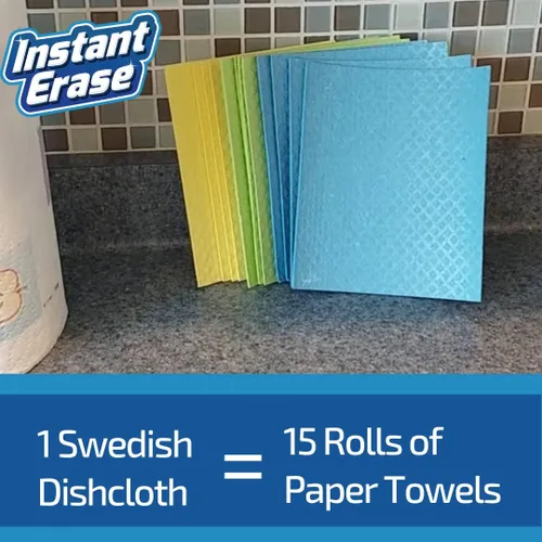 Vista 3 de Paños de cocina suecos reutilizables, paños de cocina ultra absorbentes para cocina, baño, lavar platos y más - Esponjas de celulosa - Paquete de 12