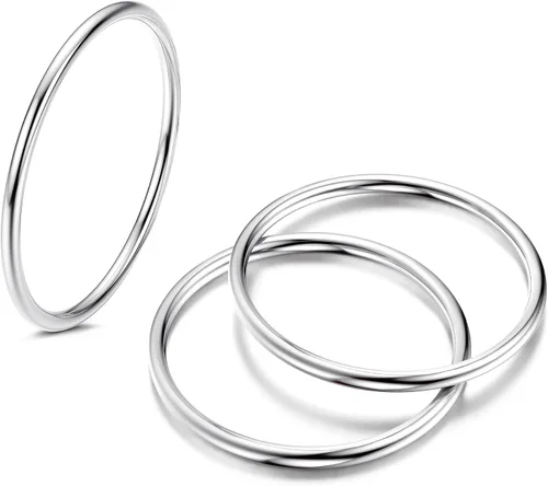 Vista 5 de LOYALLOOK 3 anillos midi de acero inoxidable de 0.039 pulgadas para mujer, con banda lisa, apilables, ajuste cómodo, color platadoradorosa, Acero
