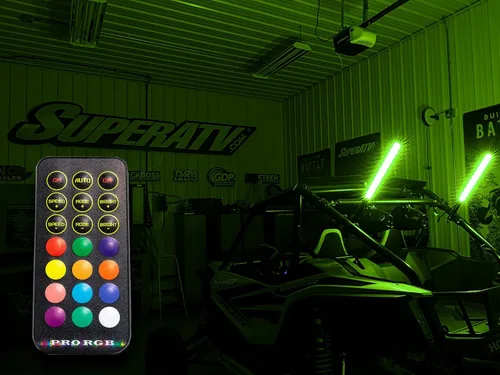 Vista 2 de SuperATV Luces LED RGB de 2 pies para UTV (ajuste universal) Se vende como un juego de dos 300 patrones de flash disponibles Sin soportes