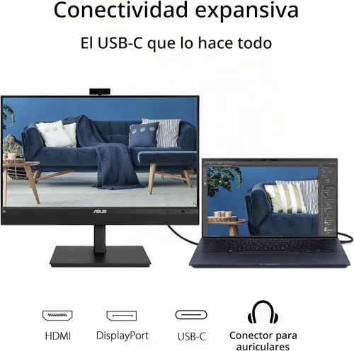 Vista 6 de ASUS Monitor de videoconferencia 1440P de 27 pulgadas (BE27ACSBK) - QHD (2560 x 1440), IPS, cámara web integrada de 2 MP, matriz de micrófono