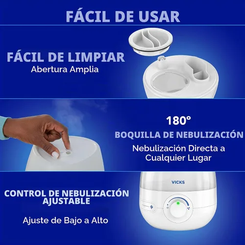 Vista 6 de Vicks Mini humidificador de vapor refrescante sin filtro, para habitación pequeña – Control de niebla variable – Funciona con Vicks VapoPads