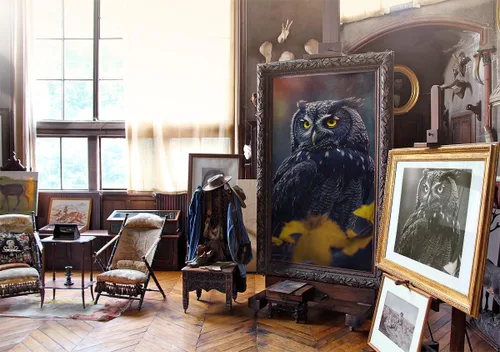 Vista 4 de Búho negro raro, impresión artística, colgante de pared, imagen de póster de animales, fotografía, vida silvestre, regalo de Halloween, foto