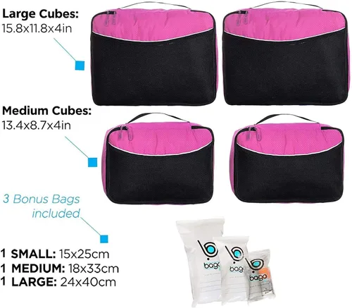 Vista 2 de Bago Cubos de embalaje para maletas y bolsas de viaje juego de 7 bolsas organizadoras de equipaje y maleta cubos de compresión para organizador