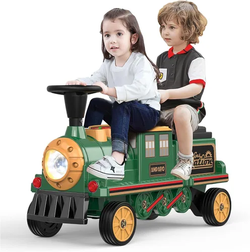 Vista 11 de ANPABO Tren de paseo de 12 V 7 AH, 2 plazas, silbato de tren Choo Choo Azul