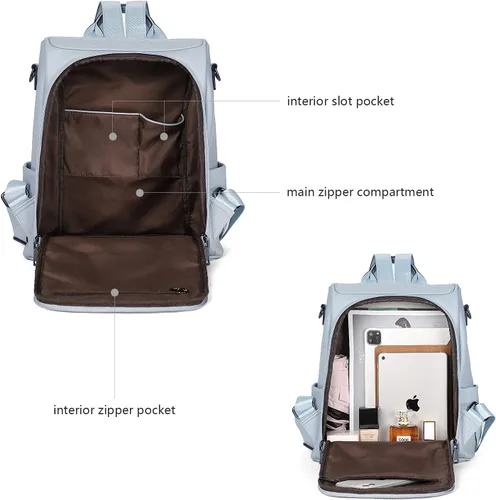 Vista 40 de Bromen - Mochila tipo bolso de mano de piel antirrobo para mujer a la moda, Beige floral, L