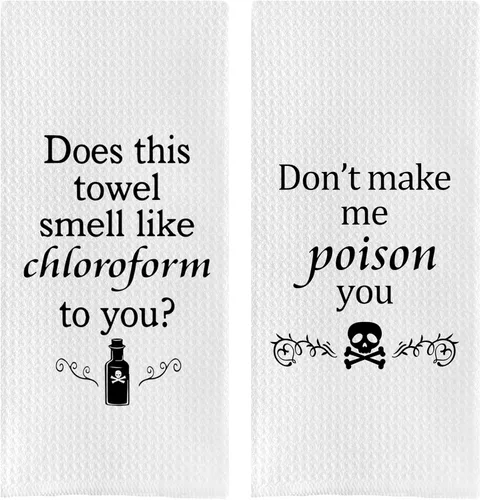 Vista 5 de DOTAIN Toallas de Mano Divertidas para Baño, ¿Esta Toalla Te Huele a Cloroformo? Paño de Toalla de Cocina con Tejido de Gofre Decorativo, Toallas