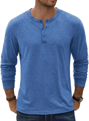 Vista 14 de COOFANDY Camiseta Henley de Manga Larga para Hombre Camisas Pullover Casuales Ligeras Camisetas Básicas Suaves Elásticas Tops de Otoño