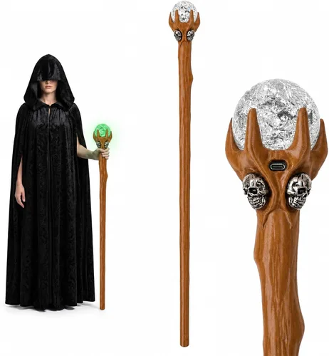 Vista 10 de Bastón de mago iluminado de Halloween, bastón de calavera de cosplay de 3 Negro