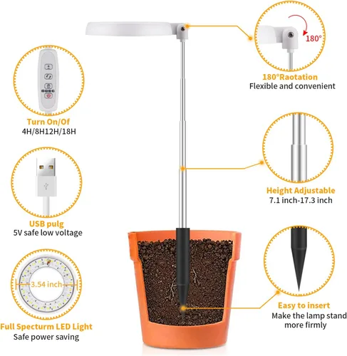Vista 5 de GooingTop Luz LED de Crecimiento, Lámpara de Planta Halo para Plantas de Interior en Crecimiento, Luz Blanca Baja para Suculentas y Plantas Pequeñas