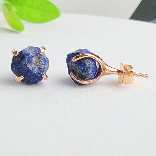Vista 25 de Aretes de piedra preciosa natural en bruto con oro rosa sobre plata de ley 925, 6 a 0.276 in, regalo de piedra de nacimiento de calidad genuina