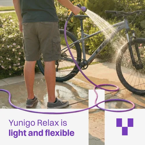 Vista 4 de RELAX Manguera de jardín púrpura expandible de 50 pies, diseño ligero sin torceduras con acoplamientos de aluminio duraderos, boquilla rociadora