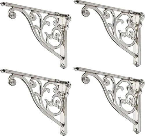 Vista 71 de Soportes de estante de 4 pulgadas, paquete de 4 soportes de pared de latón antiguo de alta resistencia, estantes decorativos de cocina victoriana