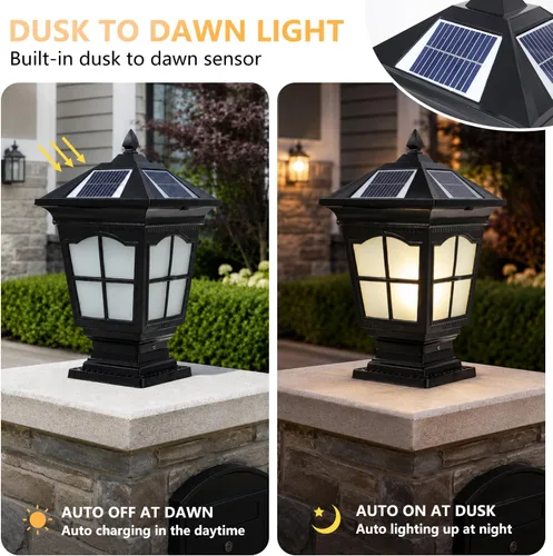 Vista 2 de Luces solares de columna para exteriores, IP65, impermeables, externas, tricolor, atenuación, luces de poste de luz de poste de aluminio para patio