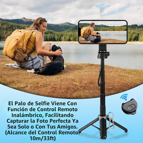 Vista 4 de Trípode magnético para selfie stick universal con rotación de 360° 4 en 1 con control remoto inalámbrico, trípode Mag extensible portátil