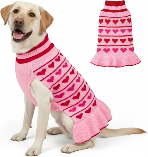 Vista 20 de KYEESE Suéteres para Perros con Agujero para la Correa Suéter Vestido Pequeño de Cuello Alto para Perros para Hembra Tejido de Lunares Cálido Ropa