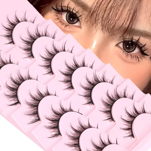 Vista 13 de EYDEVRO - Pestañas postizas manga naturales de aspecto japonés, con efecto anime, parecidas a racimos individuales, con banda transparente, pestañas