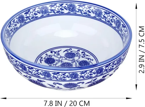 Vista 3 de Kichvoe Cuenco de porcelana azul y blanco de 7.87 pulgadas estilo chino cuenco de sopa de fideos de cerámica para uso doméstico, plato asiático