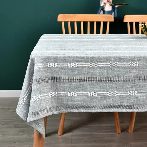 Vista 14 de Mantel de Algodón Resistente para Mesa Cuadrada Estilo Granja Vintage Mantel Lavable Cobertura de Mesa Rústica (Gris, 52''x52'')