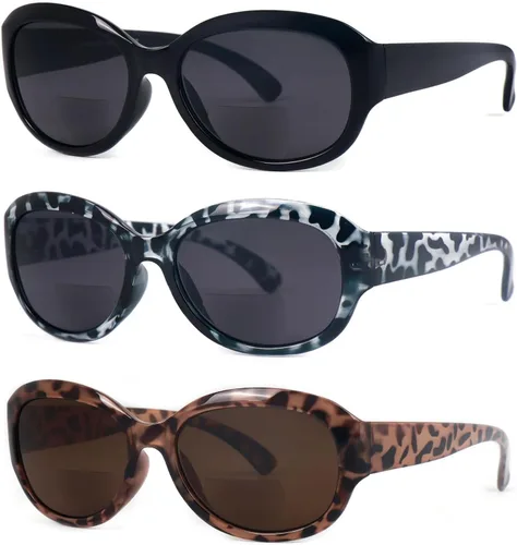 Vista 8 de Lentes de sol bifocales de lectura para mujer, 3 pares, estilo vintage, diseño ovalado Jackie Nearly Invisible Bifocal Lenses,Jackie Oval Ladies