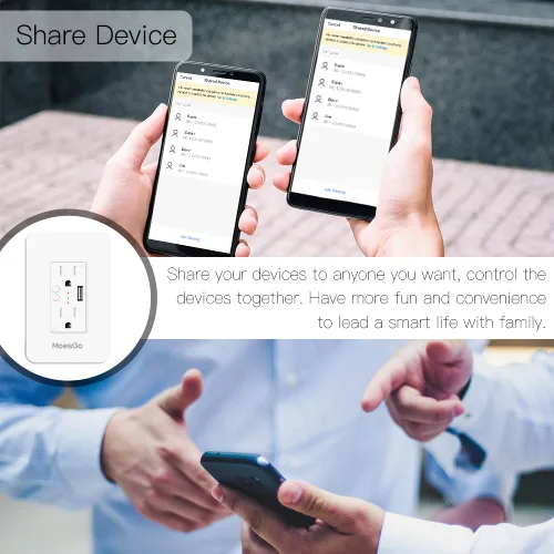 Vista 6 de MoesGo Toma de corriente inteligente de pared con USB, enchufe WiFi con 2 tomas de corriente, control dividido de 15 amperios, control remoto Smart