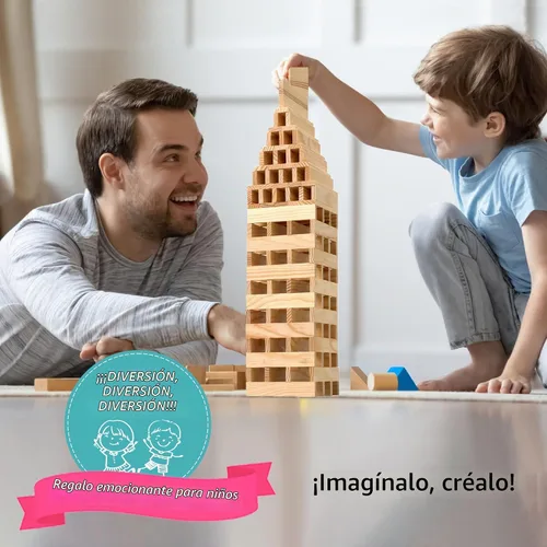 Vista 3 de Juego de 100 piezas de bloques de construcción clásicos de madera, juguetes de construcción STEM sólidos para niños, juguetes Montessori