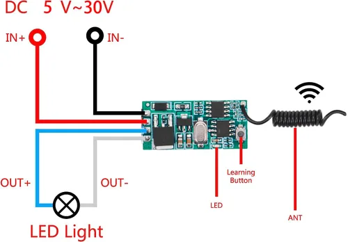 Vista 2 de Mini interruptor de control de retome, sin cableado inalámbrico interruptor remoto, no necesita WiFi, DC 5V/12V/24V/3A rf ralay inalámbrico