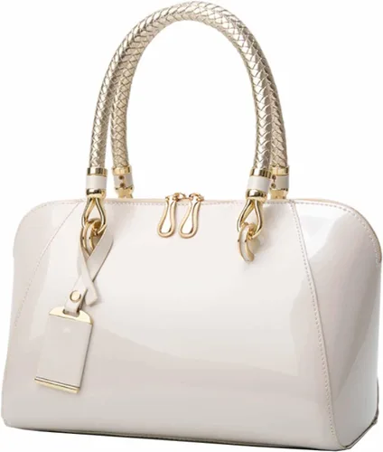 Vista 5 de Bolso bandolera con asa superior para mujer, con diseño de paten brillante Vino