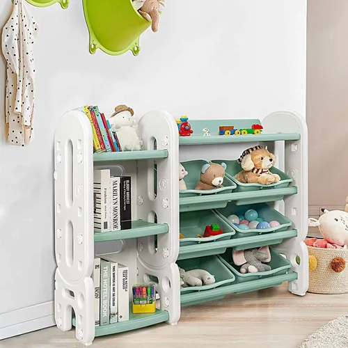 Vista 8 de Costzon Organizador de almacenamiento de juguetes, estante de juguetes de 4 niveles con 6 contenedores de plástico extraíbles para libros
