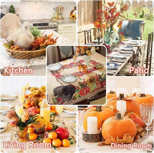 Vista 7 de SASTYBALE Mantel rectangular de Acción de Gracias, mantel de otoño con pavo y calabaza, lavable, resistente a las manchas, de poliéster