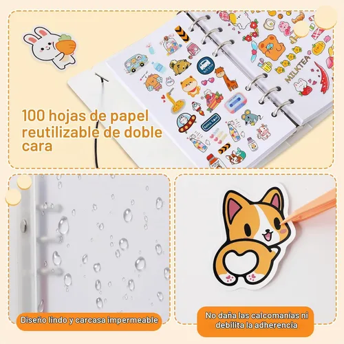 Vista 5 de Libro de calcomanías reutilizables - 100 hojas de álbum de recolección de calcomanías, A6