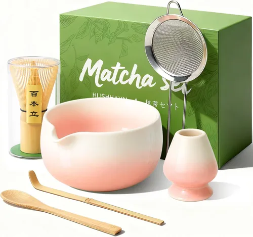Vista 10 de Juego de batidor Matcha con cuenco de cerámica y cazador de bambú hoja azul