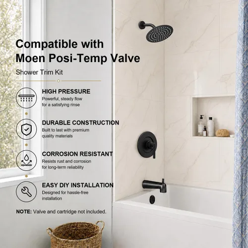 Vista 2 de Compatible con Moen Posi-Temp - Kit de molduras de ducha de válvula de repuesto para grifo de ducha de válvula 2510, 2520, 2570, 2590 con cabezal