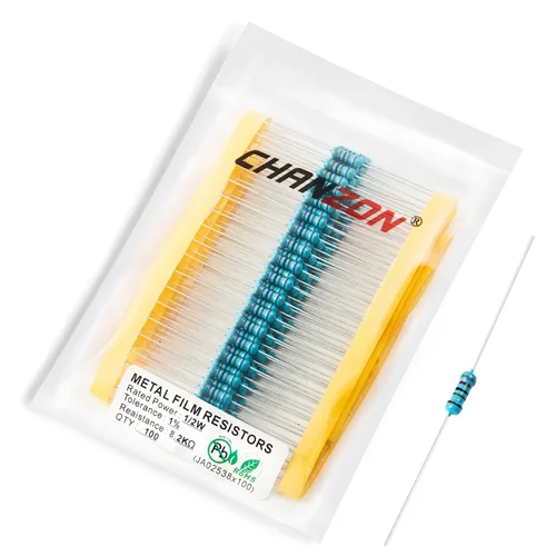Vista 22 de Chanzon 100pcs 1/2W (0.5W) 1 Ω ohmios Resistencia fija de película metálica 0.01 ±1% Tolerancia 1R MF Orificio pasante Resistencias limitadoras