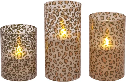Vista 5 de Mark Feldstein - Velas LED de cristal con estampado de leopardo, juego de 3