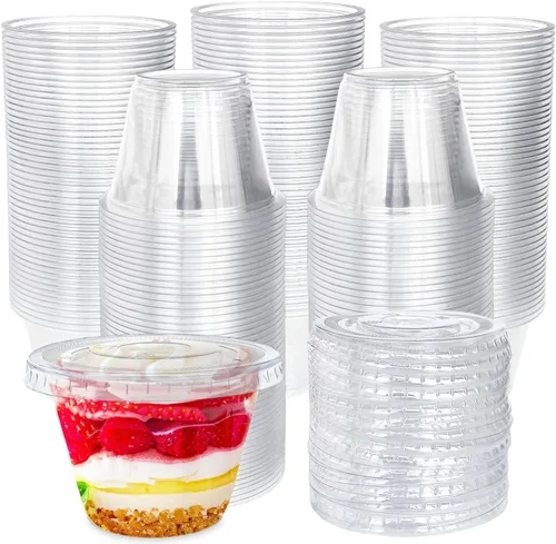 Vista 10 de Tiaiidi Vasos de plástico transparentes con tapas, 6 onzas - Juego de 50 Mini vasos de postre con tapas de cúpula (sin agujero), vasos desechables