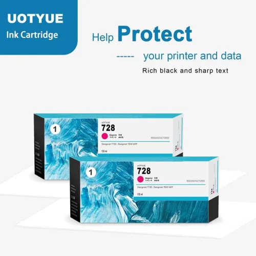 Vista 4 de Cartucho de tinta magenta 728 de 4.4 fl oz (paquete de 2) – Cartucho de tinta Utye 728 (F9J66A) Reemplazo para HP 728 Ink Work con impresora T830