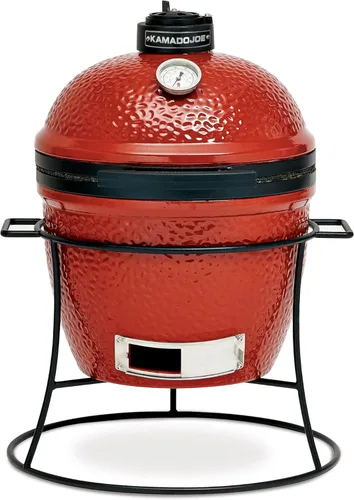 Vista 2 de Kamado Joe KJ13RH - Parrilla de carbón portátil de 13.5 pulgadas, color rojo intenso, incluye cubierta de parrilla KJ15080420, placa de hierro