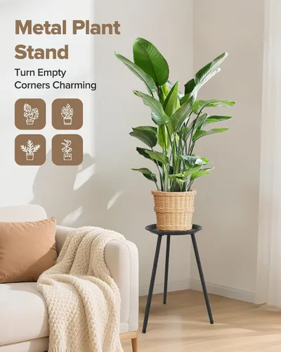 Vista 3 de Soporte alto para plantas de interior, soportes de metal para plantas de interior de mediados de siglo, mesa de altura ajustable para macetas