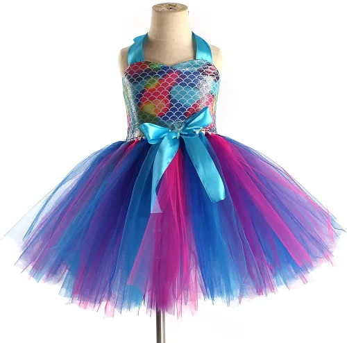 Vista 4 de Yoriko Disfraz de sirena para niñas vestido de fiesta tutú con diadema para concurso