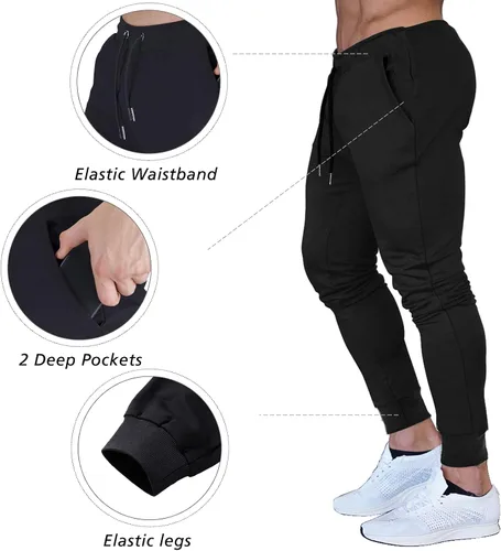 Vista 4 de BUXKR - Pantalones deportivos ajustados con bolsillos profundos para hombre para gimnasio correr y fisioculturismo