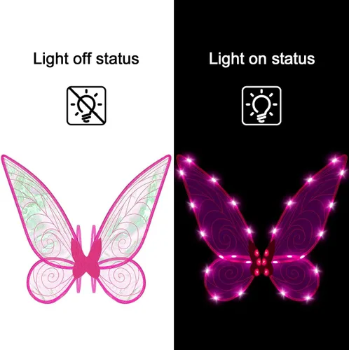 Vista 2 de quescu Alas de hadas iluminadas para adultos, alas de mariposa LED para niñas y mujeres, disfraz de Halloween, regalos para niños